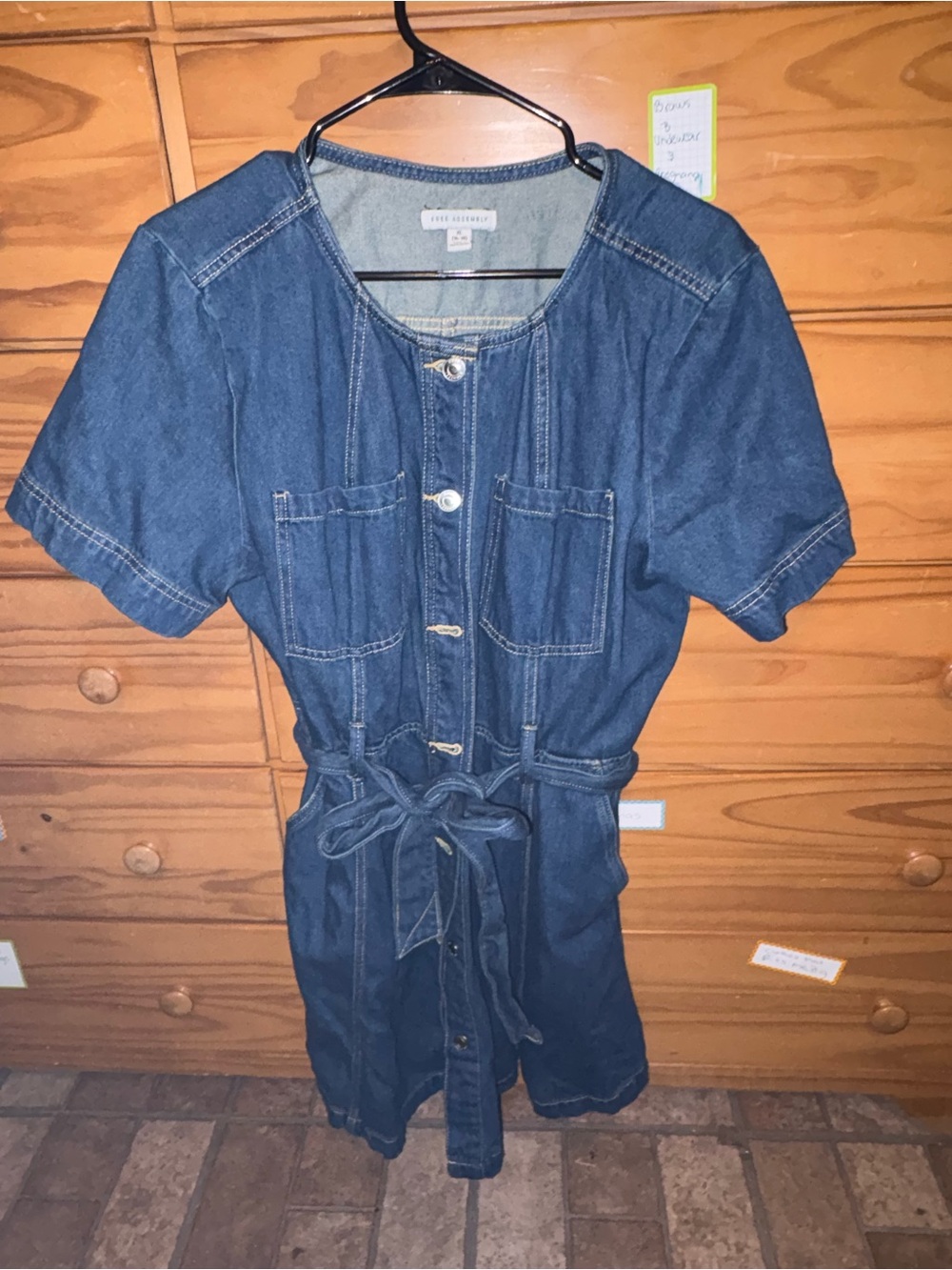 Free Assembly Light Wash Denim Dress with Tie Waist